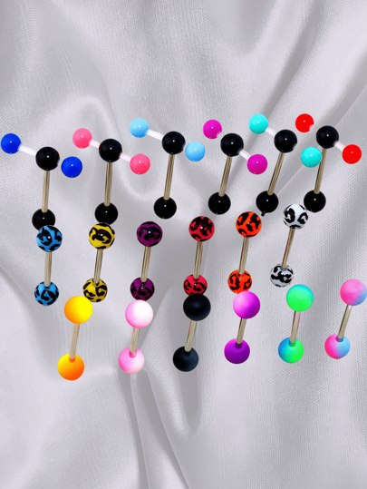 6pcs Floral Tongue Rings, Enamel Tongue Studs, Leopard Print Tongue Rings, Fun Tongue Rings, 14G Piercing Jewelry