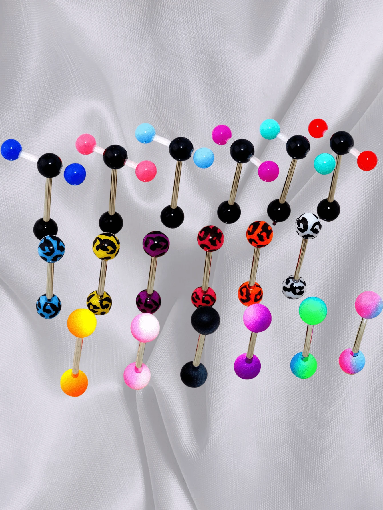 6pcs Floral Tongue Rings, Enamel Tongue Studs, Leopard Print Tongue Rings, Fun Tongue Rings, 14G Piercing Jewelry