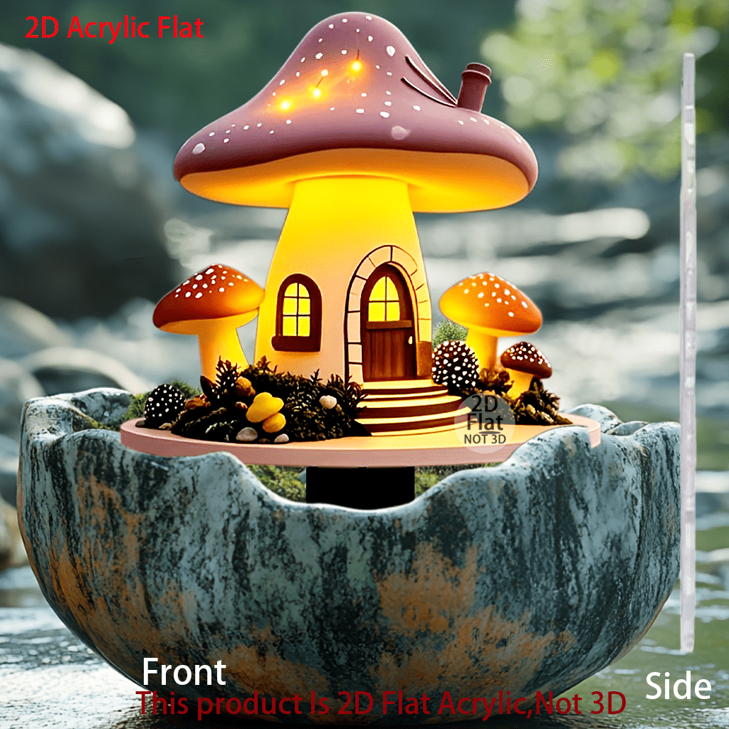 1pc 2D Acrylic Multifunctional Garden Yard Home Decor, Boho Style Charming Fairy Mushroom House, Outdoor Indoor Holiday Decoration, Potted Plant Ground Stake, No Electricity Required