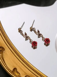 1 Pc Light Luxury Retro Style Red Rose Earring Bracelet Necklace Set, Suitable For Women To Wear On Dates, Parties, And Daily Occasions