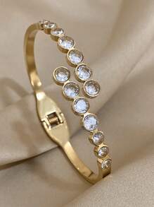 Juego de pulseras de acero inoxidable chapado en oro de 18 quilates con cristales de circonio cúbico para mujeres y niñas, regalo para el Día de la Madre, accesorio para bodas y fiestas, regalo para maestros, graduación, pulsera bohemia elegante para verano, viajes y festivales, para fiestas diarias, accesorios para rave/baile de graduación, joyería dorada amarilla