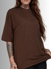 Kit 3 Camisetas Oversized Feminina Unissex Streetwear Algodão Blusa camisa Oversize - Marrom - Visão 4