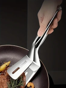 2-In-1 Stainless Steel Multipurpose Fish Spatula - Premium Stainless Steel Fish Spatula And Tongs - Non-Stick, Heat Resistant, Multifunctional Kitchen Tool For Frying Fish, Flipping And Steak Handling - Suitable For Home And Restaurant Kitchen, Fish Frying Spatula, Outdoor Grill Tool, BBQ Spatula, BBQ Tongs