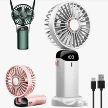 Portable Handheld Mini Fan, 800mAh Battery Operated Fan With LED Display, Handheld/Neck/Desk 3 In 1 Personal Small Fan, 90° Foldable Desk Fan With Base, 5 Speed Lash Fan Makeup Fan For Women