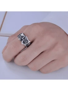 1只時尚簡約酷炫好惡小丑戒指復古可調戒指 - 復古銀色 - 查看 3