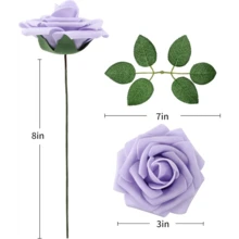25Pcs Artificial Roses Flowers Fake Roses With Stems Real Touch Foam Flowers For DIY Wedding Bouquet Baby Shower Centerpiece Floral Arrangement Party Home Decor(Dark Red) - Lilac - View 8