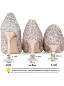 18 piezas/9 pares de protectores transparentes para tacones altos, 3 tallas de tapas para tacones blandas para caminar sobre césped y suelos irregulares, anti-deslizantes, para reparar tacones e impedir que se hundan en el césped, protector para zapatos de boda de mujer - Blanco - Ver 7