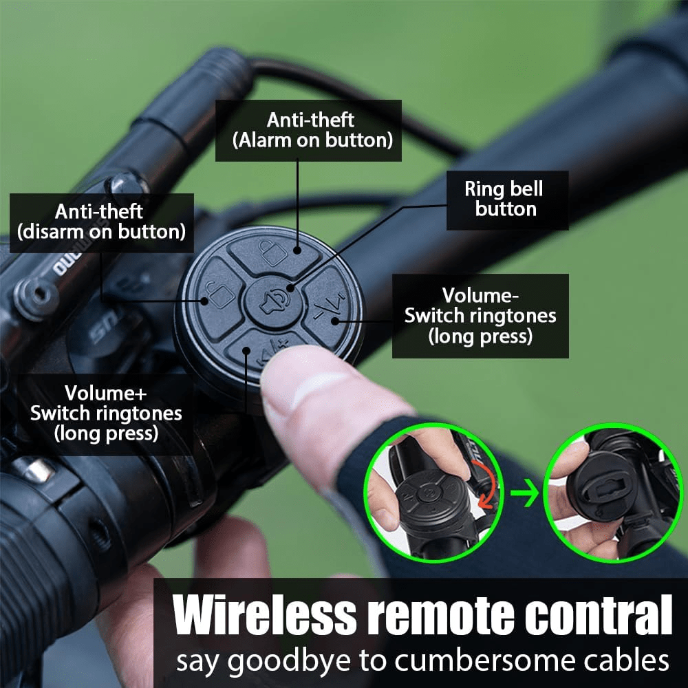 VXM WT11 Modell Elektrofahrrad Horn mit Fernbedienung, Lautstärke einstellbar, Fahrrad Alarm, geeignet für Erwachsene, Langanhaltender Batterie Fahrradhorn für Mountainbike/Elektroroller