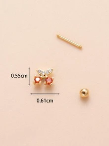 1pc Cubic Zirconia Cherry Design Stud Earring - Yellow Gold - View 4