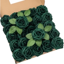 25Pcs Artificial Roses Flowers Fake Roses With Stems Real Touch Foam Flowers For DIY Wedding Bouquet Baby Shower Centerpiece Floral Arrangement Party Home Decor(Dark Red) - Berburu Hijau - View 6