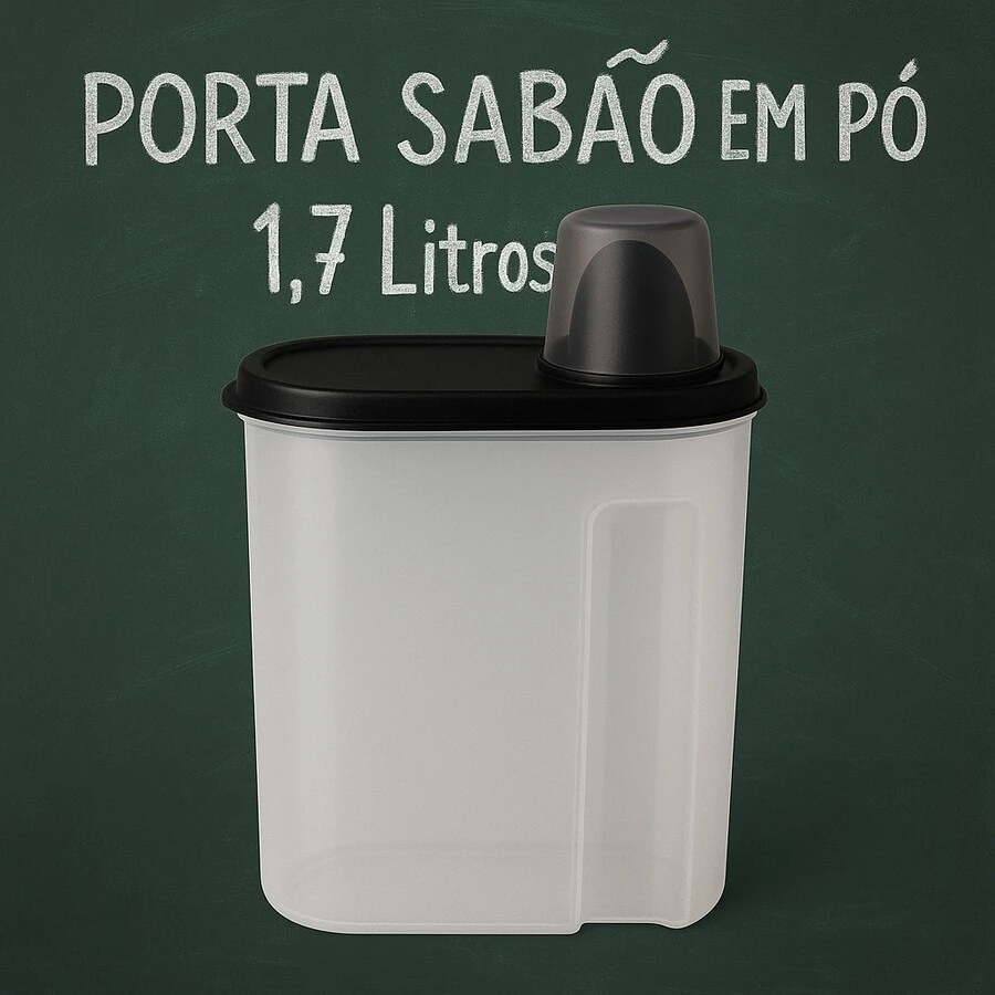 1.7L Powder Soap Dispenser With Black Lid And Measuring Cup – Transparent, Compact And Practical - 透明 黑色蓋子 - 查看 1