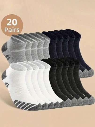 1/5/10 / 20 Pairs Of Men's Anti Odor & Sweat Absorption Low Cut Socks, Comfy & Breathable Socks, For Daily & Outdoor Wearing, All Seasons Wearing