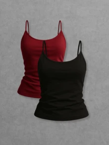 Kit Of 2 Women's Tank Tops Without Padded Underwire, Super Light Straps - Wine and Black - View 1