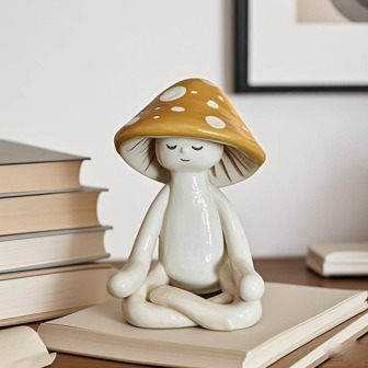 1 件可爱冥想坐式瑜伽蘑菇桌面装饰，瑜伽蘑菇装饰家居客厅装饰，花园树脂工艺礼物