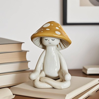 1 peça de decoração fofa de mesa de cogumelo para meditação sentada, ornamento de cogumelo para ioga, decoração de sala de estar, presente de artesanato de resina para jardim