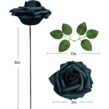 25Pcs Artificial Roses Flowers Fake Roses With Stems Real Touch Foam Flowers For DIY Wedding Bouquet Baby Shower Centerpiece Floral Arrangement Party Home Decor(Dark Red) - Merak Biru - View 2