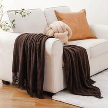 Knit Throw Blanket, Suitable For Sofa, Boho Style In Brown, Decorative Throw Pillow Cover In Grayish Brown, Applicable For Sofa, Suitable For Thanksgiving & Christmas - dark brown - View 4