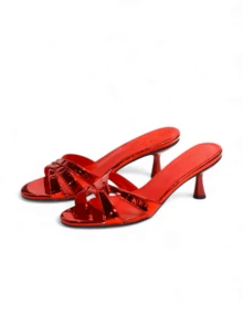 Women's Glossy High Heel Slide Sandals For Party Occasions - Merah - View 3