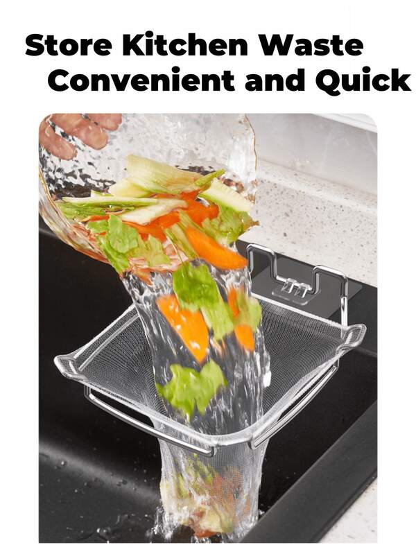Filtro de pantalla triangular de acero inoxidable para papelera de fregadero, Fregadero de cocina para lavar verduras, restos de comida, Cesta de escurrido de desechos de cocina, Filtro de fregadero de cocina. Vierta los restos en la pantalla. Rejilla de escurrido de restos de acero inoxidable, Pantalla de residuos y filtro de verduras de cuatro esquinas para el fregadero.