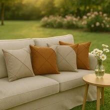 Kit Of 4 Draped Suede Cushion Covers 45x45 With Invisible Zipper - 2 Hazelnut + 2 Terracotta. - View 3