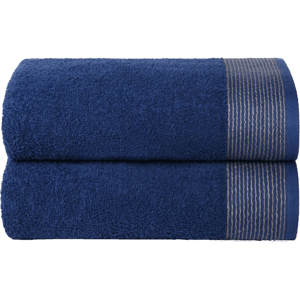 Ultra Soft 2 Pack Oversized Bath Towel Set 28x55 Inches, 100% Cotton Large Bath Towels, Ultra Absorbant Compact Quickdry & Lightweight Towel, Ideal For Gym Travel Camp Pool - Brown - Navy Blue - View 1