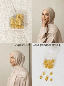 20pcs/ Box Hijab Scarf Rings, Hollow Scarf Clips Pins For Hijabs, Hair Braid Rings, Hijab Accessories