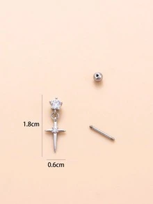 1pc Cubic Zirconia Decor Stud Earring - Silver - View 4