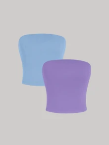 2 Women's Strapless Top Without Underwire Basic Double Layer Of Shaping Suplex - Baby Blue and Lilac - View 1