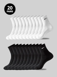 5 Pairs/10 Pairs/20 Pairs Of Men's Casual Socks, Medium Length Socks, White Socks, Winter Socks, Black Socks,Sports, Two Styles To Choose From (Thin/Thick)