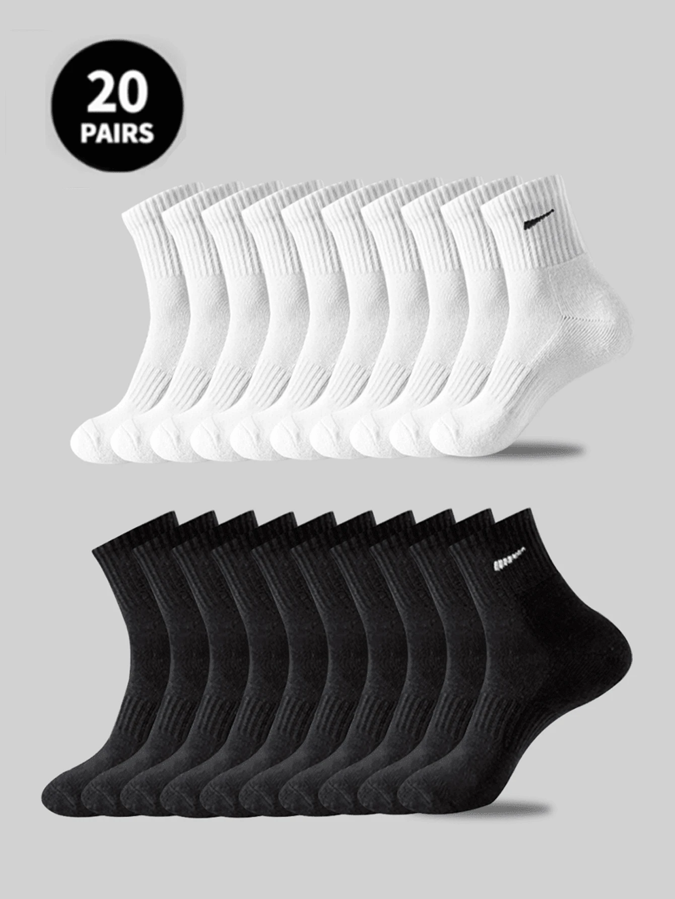 5 Pairs/10 Pairs/20 Pairs Of Men's Casual Socks, Medium Length Socks, White Socks, Winter Socks, Black Socks,Sports, Two Styles To Choose From (Thin/Thick)