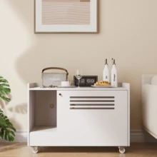 White Cat Litter Box Enclosure,Hidden Litter Box Furniture With Top Side Fence,Wooden Pet House Side End Table, Storage Cabinet Bench For Living Room,,Bedroom, Fit Most Of Litter Box-6429 - Multicolor - View 4