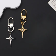 1/2 pièces Porte-clés avec pendentif croix étoile métallique Y2K, étui à écouteurs de style punk minimaliste, coque de téléphone, breloques et accessoires pour sacs, accessoires pour voiture