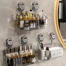 1 pieza Estante de almacenamiento con ventosa de plástico enchapado, cesta colgante para gel de ducha/artículos de tocador/cosméticos para baño, organizador de pared para volver a la escuela