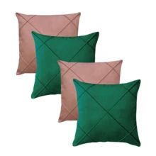 Kit Of 4 Draped Suede Cushion Covers 45x45 With Invisible Zipper - 2 Green + 2 Rose - View 2
