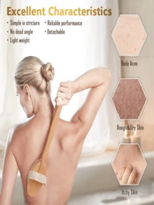 木质长柄身体按摩沐浴刷，带可拆卸手柄，干湿身体按摩去角质工具 - 彩色 - 查看 5