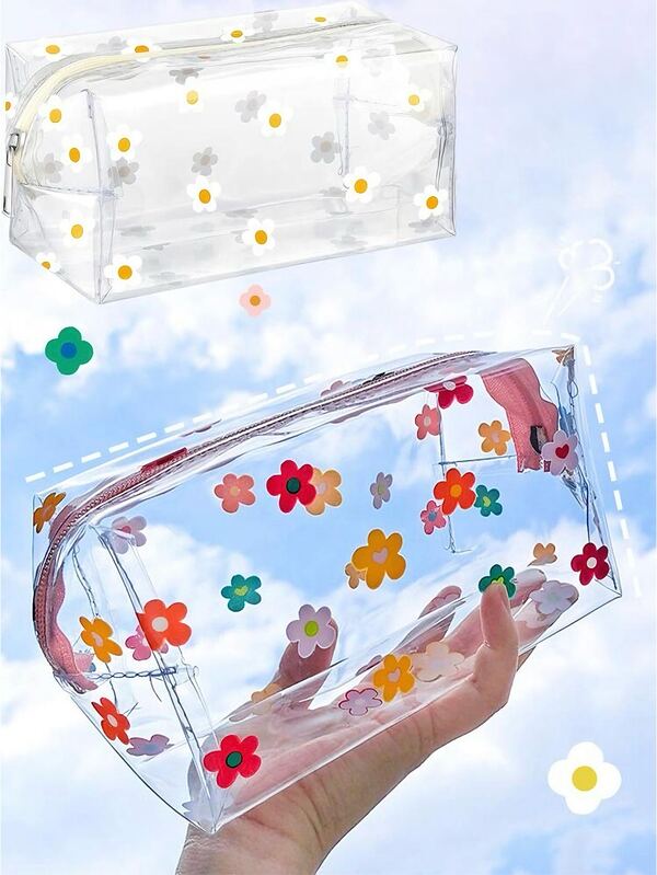 2/1pc Toiletry Travel Bag, School Opening Season The Small-Patterned Cosmetic Bag And Portable Toiletry Bag Are Suitable For Ladies' Daily Travel And Vacation, Large Capacity Colorful Flower Patterned PVC Cosmetic Bags, Transparent Portable Travel Plastic Zipper Pouch, Multifunctional Toiletry Storage Bag Cosmetic Case Skincare Bag Toiletry Bag, Christmas Gifts, Pouch, Travel, Gifts For Women, Women's Pouch, Clutch / Small Handbag, Makeup Organizer, Pouch, Brush Holder, Mini Pouch, Large Capacity Pouch