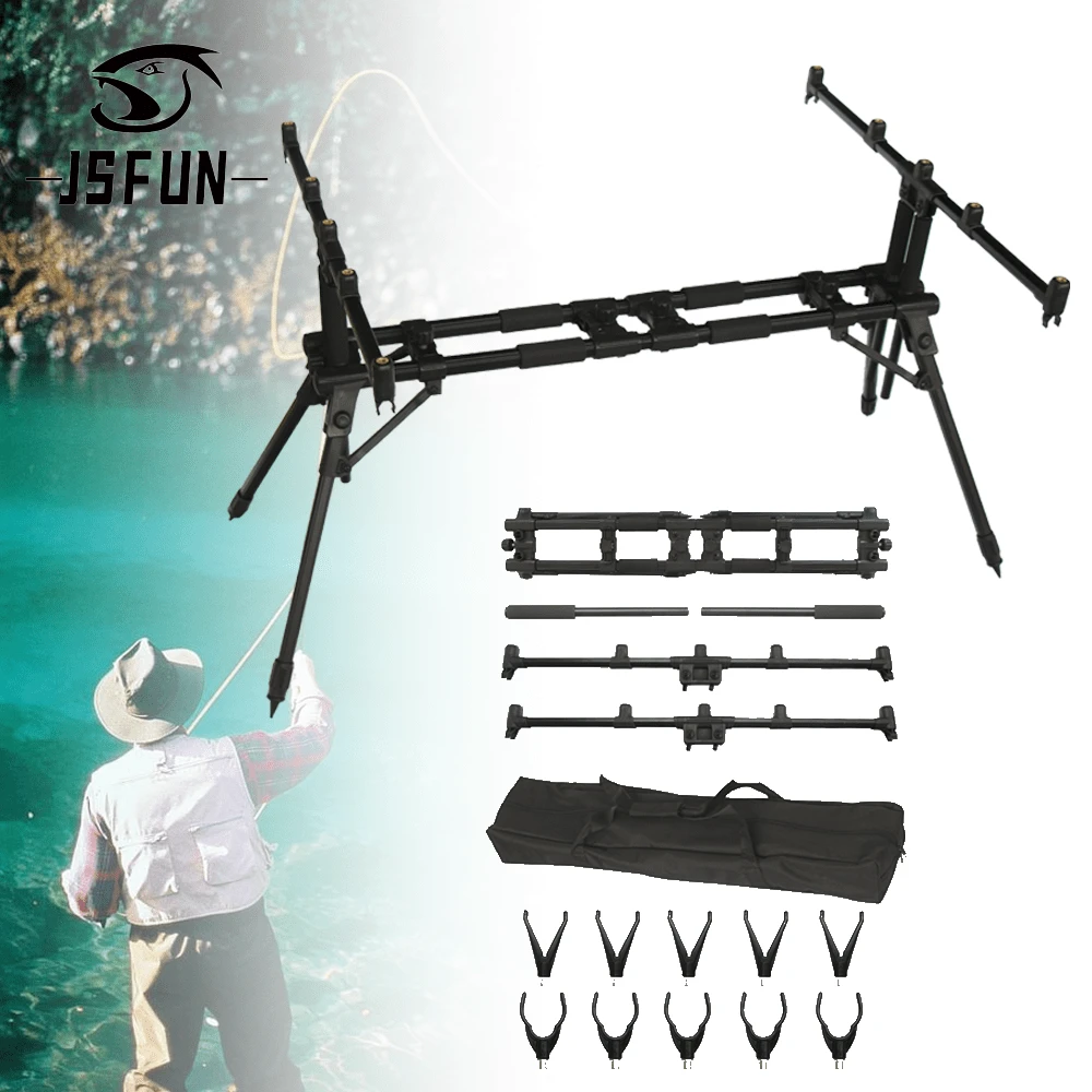 JSFUN New European Style Cannon Rod Holder, 5-Rod Rack Set, For Carp And Outdoor Fishing - Black - View 1