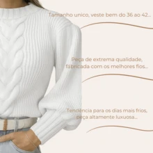 Women's Blogger Style Cold Weather Blouse With Braid 2025 Knitted Blouse With Puff Sleeves - Màu Hồng Tươi - Xem 2