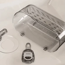 1 pieza Estante de almacenamiento con ventosa de plástico enchapado, cesta colgante para gel de ducha/artículos de tocador/cosméticos para baño, organizador de pared para volver a la escuela