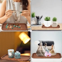 1pc Wooden Tray, Rectangular Wooden Serving Tray, Small Farmhouse Centerpiece - For Breakfast, Desserts, Breads, Snacks, Sushi, Multipurpose Platter, Food Tray, Decorative Tray, Durable Tea Tray, Suitable For Home, Kitchen, Dining, Hotel, Home Decor, Kitchen Supplies, Table Decoration - Rust Brown - View 9