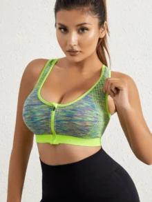 3pcs/Set Women's Wireless Sports Bra, Quick Dry, Shock Resistant, Zipper Front Yoga Padless Racerback Top - Multicolor - View 8