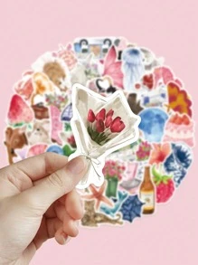50Pcs Aesthetic Stickers Watercolor Stickers Journal Stickers Cute Stickers Cute Animal Stickers Flower Stickers Vinyl Stickers For Water Bottle,Computer,Laptop,Phone,Luggage,Notebook,Fridge