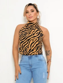 DUNA RUFFLED HIGH NECK TANK TOP NEW - 東/斑馬 - 查看 2