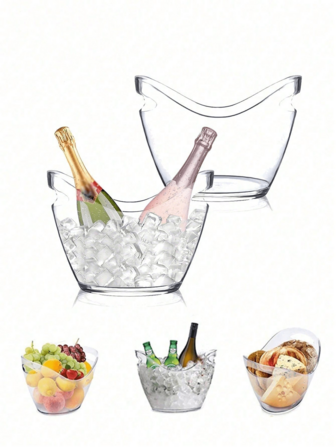 2/1pc Ice Bucket, Transparent Ice Bucket,Ice Bucket For Outdoor Picnics, Champagne Wine Beverage Chiller With Handles, Easy To Carry,Champagne, Beer-Portable Fruit Storage Basket For Bars, Clubs, Summer Drinks, Bar Accessories For Cocktail Bar Good For Champagne Or Beer Bottle