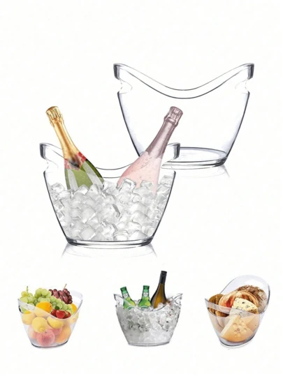 2/1pc Ice Bucket, Transparent Ice Bucket,Ice Bucket For Outdoor Picnics, Champagne Wine Beverage Chiller With Handles, Easy To Carry,Champagne, Beer-Portable Fruit Storage Basket For Bars, Clubs, Summer Drinks, Bar Accessories For Cocktail Bar Good For Champagne Or Beer Bottle