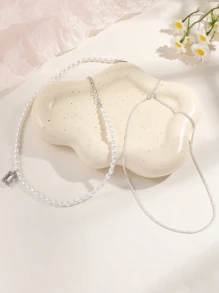 Set de 2 colier la modă pentru femei cu colier cu pandantiv din perle pătrate, elegant și clasic