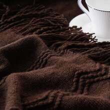Knit Throw Blanket, Suitable For Sofa, Boho Style In Brown, Decorative Throw Pillow Cover In Grayish Brown, Applicable For Sofa, Suitable For Thanksgiving & Christmas - dark brown - View 7