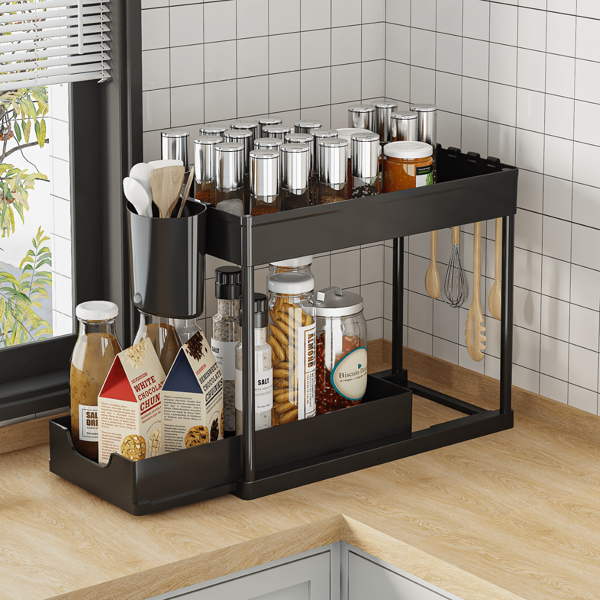 Organizador Retrátil de 2 Andares Economizador de Espaço - Gaveta de Grande Capacidade para Essenciais de Cozinha e Banheiro, Plástico, Cores Mistas
