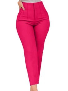 Pantalón Basico Stretch con Pinzas. - Rosa Fucsia - Ver 2