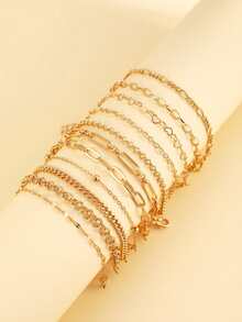 16 件/12 件/11 件/6 件/套心形仿珍珠水钻蛇链手链套装，简约优雅，适合约会、度假、日常搭配、派对、送给女友和朋友的礼物 - 金黃色 - 查看 5